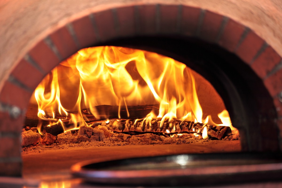 flames in a pizza oven
