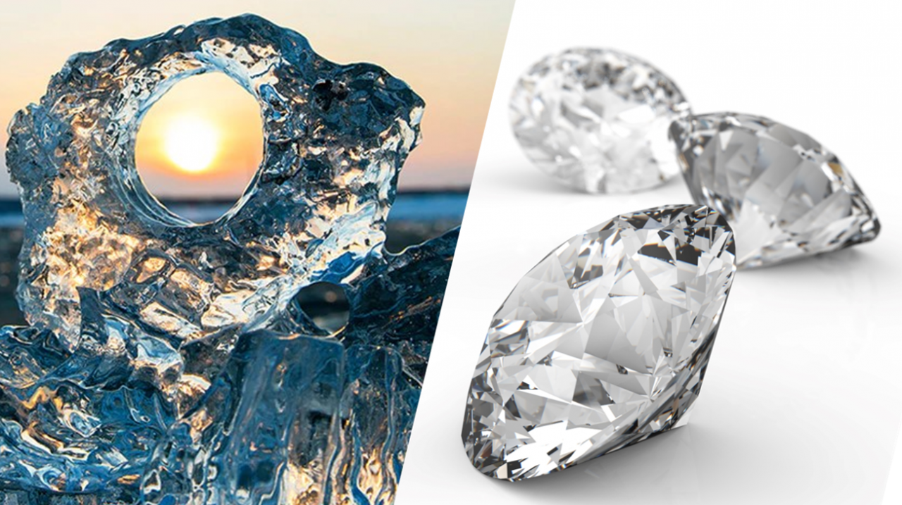photographs of ice and diamond crystals